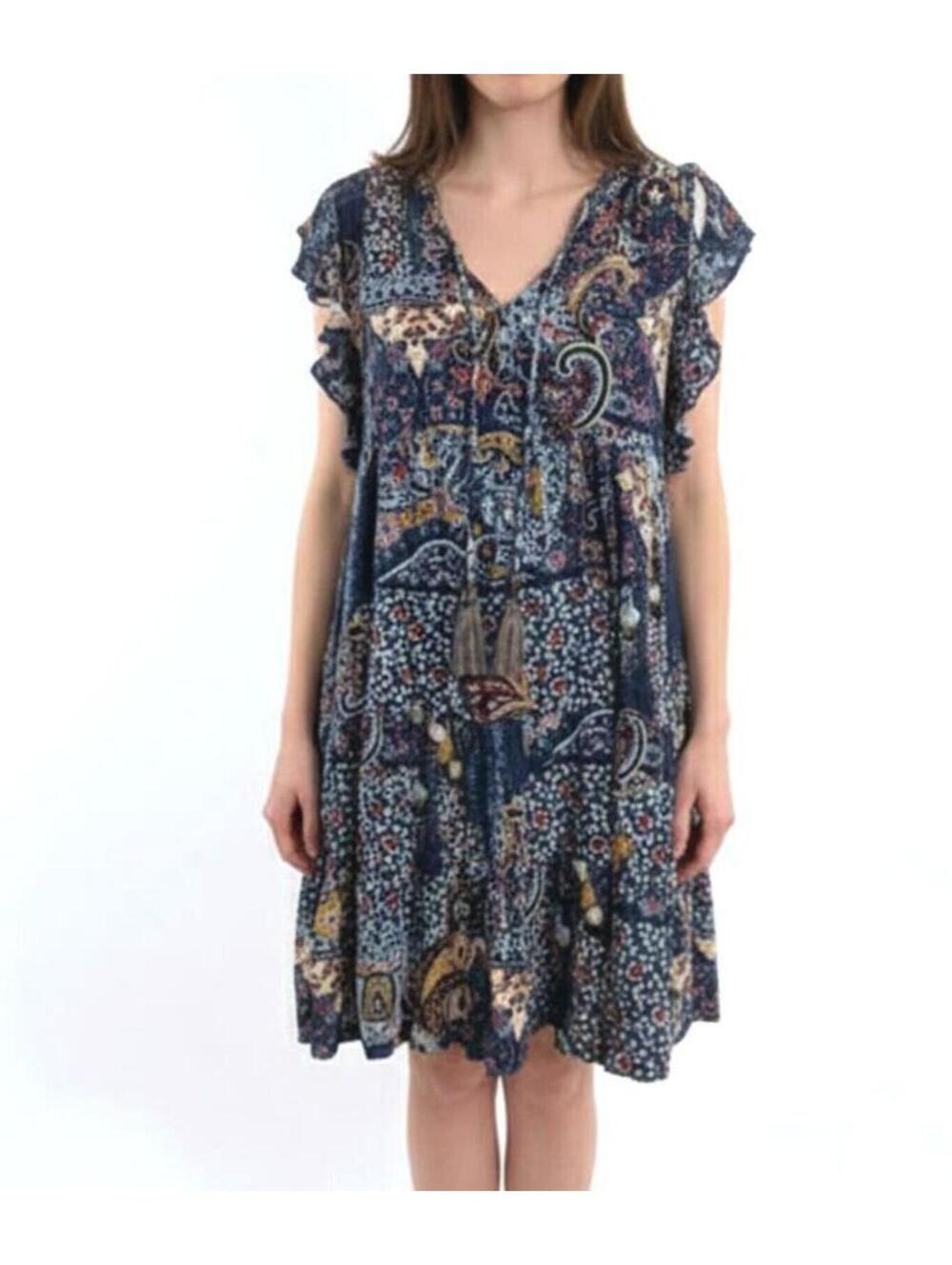 Knox Rose Women's Bohemian Patterned Dress With Ruffle Sleeve Size Small